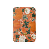 Orange Boho Pumpkin Autumn Floral Pattern Badematte (Vorderseite Vertikal)