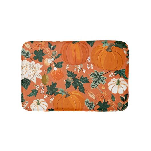 Orange Boho Pumpkin Autumn Floral Pattern Badematte (Vorderseite)
