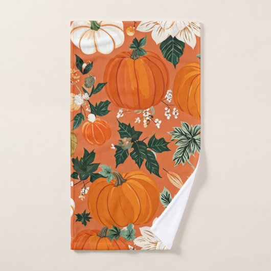 Orange Boho Pumpkin Autumn Floral Pattern Badhandtuch Set (Handtuch)