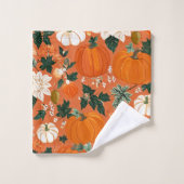 Orange Boho Pumpkin Autumn Floral Pattern Badhandtuch Set (Waschlappen)