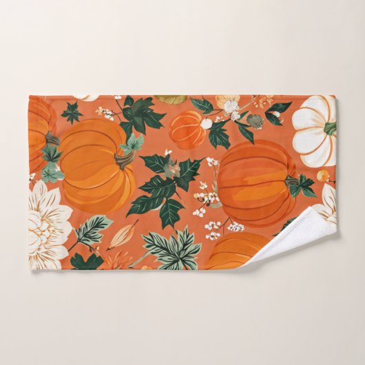 Orange Boho Pumpkin Autumn Floral Pattern Badhandtuch Set (Handtuch)