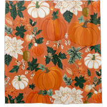 Orange Boho Pumpkin Autumn Floral Pattern