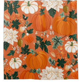 Orange Boho Pumpkin Autumn Floral Pattern Duschvorhang