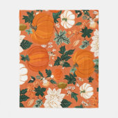 Orange Boho Pumpkin Autumn Floral Pattern Fleecedecke (Vorderseite)