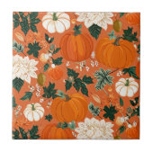 Orange Boho Pumpkin Autumn Floral Pattern Fliese (Vorderseite)