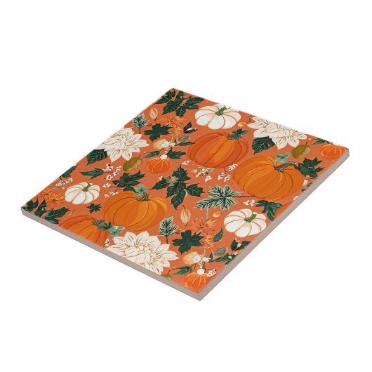Orange Boho Pumpkin Autumn Floral Pattern Fliese (Seite)