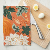 Orange Boho Pumpkin Autumn Floral Pattern Geschirrtuch (Viertel Falte)