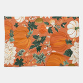 Orange Boho Pumpkin Autumn Floral Pattern Geschirrtuch (Horizontal)
