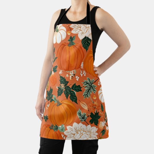 Orange Boho Pumpkin Autumn Floral Pattern Schürze (InSitu)