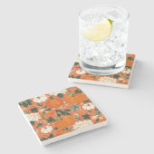 Orange Boho Pumpkin Autumn Floral Pattern Steinuntersetzer (Seitenansicht)