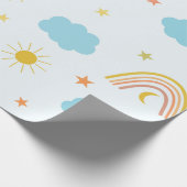 Orange Boho Regenbogen mit Sonne und Wolken Geschenkpapier (Ecke)