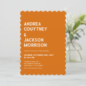 Orange Boho Retro 70er Disco Wedding Einladung (Stehend Vorderseite)