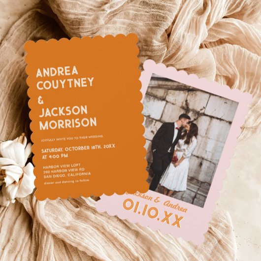 Orange Boho Retro 70er Disco Wedding Einladung