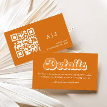 Orange Boho Retro 70er Wedding Details Qr Code