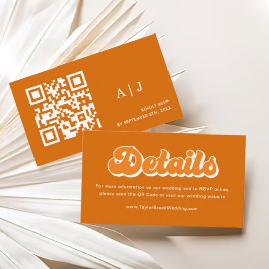 Orange Boho Retro 70er Wedding Details Qr Code Begleitkarte