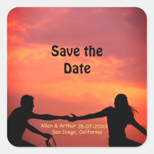 orange Boho Save-the-Date-QR-Code mit Webseitennam Quadratischer Aufkleber