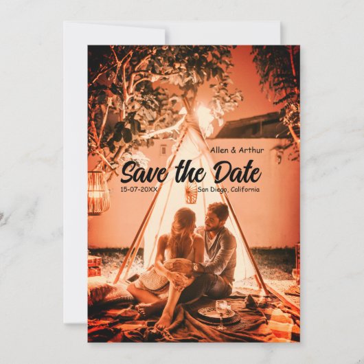 orange boho Save the Date QR Website-Namen phot hi (Vorderseite)