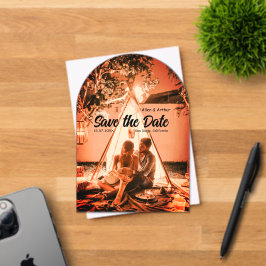 orange boho Save the Date QR Website-Namen phot hi Acryleinladungen