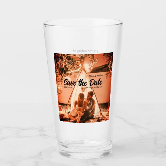 orange boho Save the Date QR Website-Namen phot hi Glas (Vorderseite)