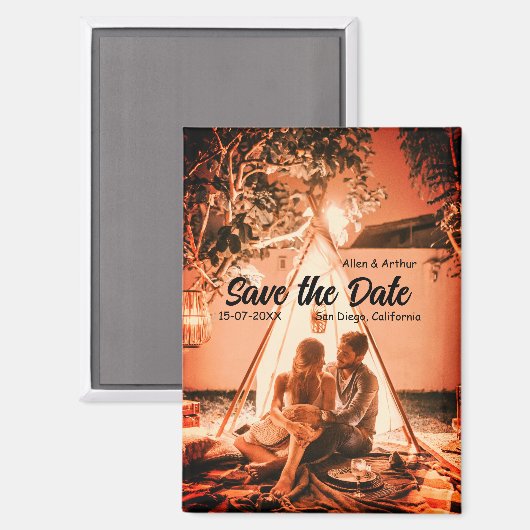 orange boho Save the Date QR Website-Namen phot hi Magnet (Vorderseite/Rückseite)