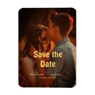orange boho Save the Date QR Website-Namen phot hi Magnet