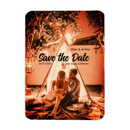 orange boho Save the Date QR Website-Namen phot hi Magnet (Vertikal)