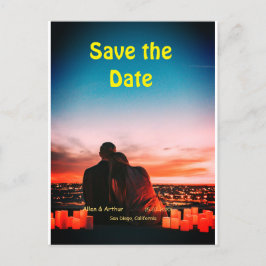 orange boho Save the Date QR Website-Namen phot hi Postkarte