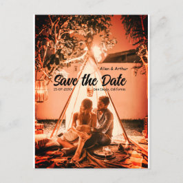orange boho Save the Date QR Website-Namen phot hi Postkarte