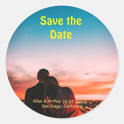 orange boho Save the Date QR Website-Namen phot hi Runder Aufkleber (Vorderseite)