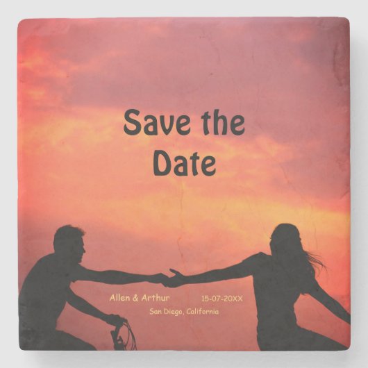 orange boho Save the Date QR Website-Namen phot hi Steinuntersetzer (Vorderseite)