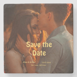 orange boho Save the Date QR Website-Namen phot hi Steinuntersetzer