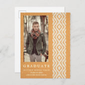 Orange Boho Tribal Textil Foto Abschluss Ankündigungspostkarte (Vorne/Hinten)