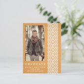 Orange Boho Tribal Textil Foto Abschluss Ankündigungspostkarte (Stehend Vorderseite)
