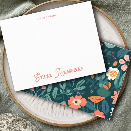 Orange Boho Wildblume Muster Skriptbeschreibung au Mitteilungskarte