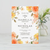 Orange Bold Bright Color Floral Wedding Einladung (Stehend Vorderseite)