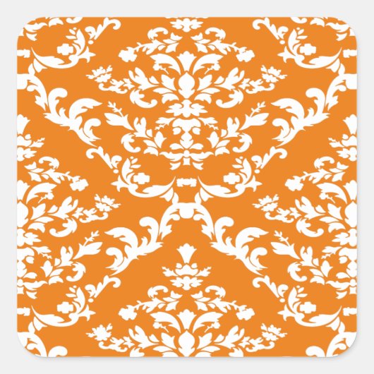 Orange Bold Damask bei Emporiomoffa Quadratischer Aufkleber (Vorderseite)