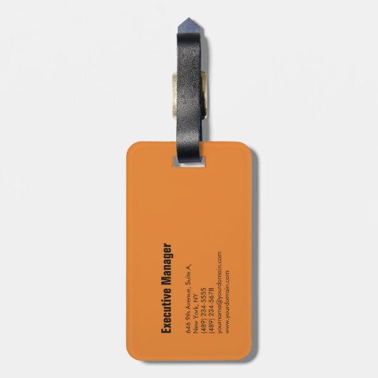 Orange Bold Minimalistisch Modern Elegant Beruflic Gepäckanhänger (Rückseite vertikal)