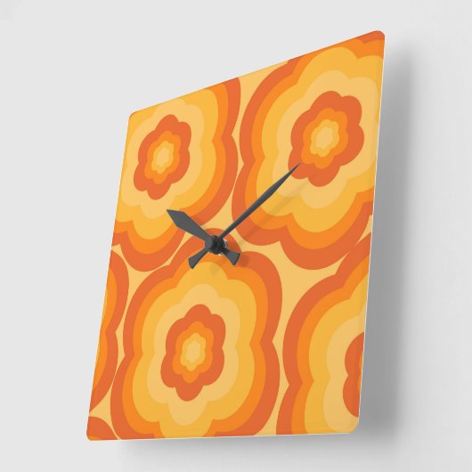 Orange Bold Y2K Wildblume Lebhafte Wohngestaltung Quadratische Wanduhr (Winkel)