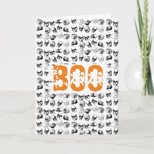 Orange Boo Halloween Gruseliger Totenkopf Muster Karte (Vorderseite)
