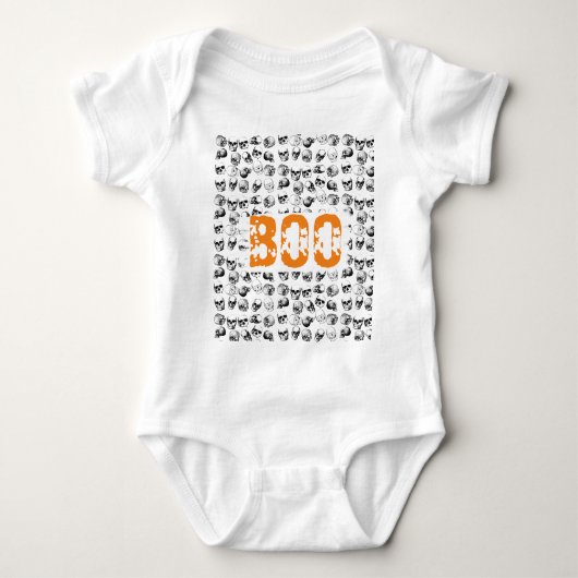 Orange Boo Halloween Spooky Skull Pattern Baby Strampler (Vorderseite)