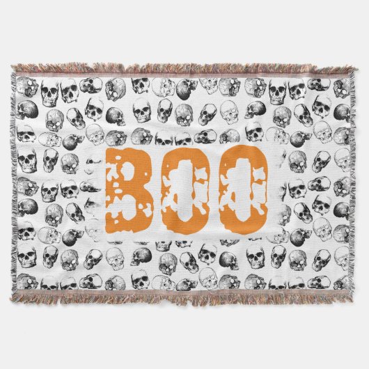 Orange Boo Halloween Spooky Skull Pattern Decke (Vorderseite)
