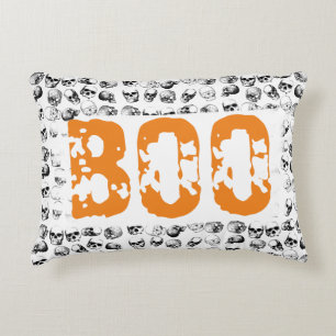 Orange Boo Halloween Spooky Skull Pattern Dekokissen