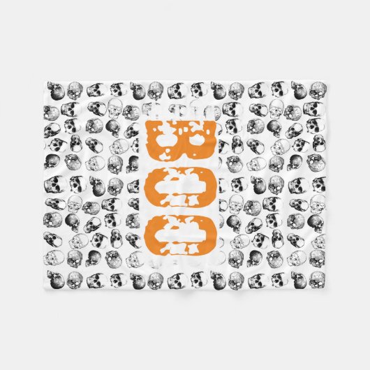 Orange Boo Halloween Spooky Skull Pattern Fleecedecke (Vorderseite (Horizontal))