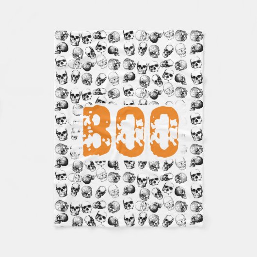 Orange Boo Halloween Spooky Skull Pattern Fleecedecke (Vorderseite)