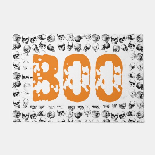 Orange Boo Halloween Spooky Skull Pattern Fußmatte (Vorderseite)
