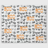 Orange Boo Halloween Spooky Skull Pattern Geschenkpapier (Flach)