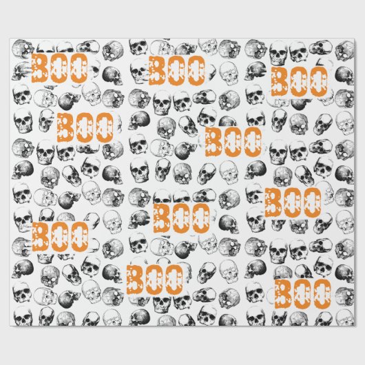 Orange Boo Halloween Spooky Skull Pattern Geschenkpapier (Flach)