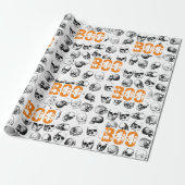 Orange Boo Halloween Spooky Skull Pattern Geschenkpapier (Ungerollt)