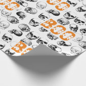 Orange Boo Halloween Spooky Skull Pattern Geschenkpapier (Ecke)