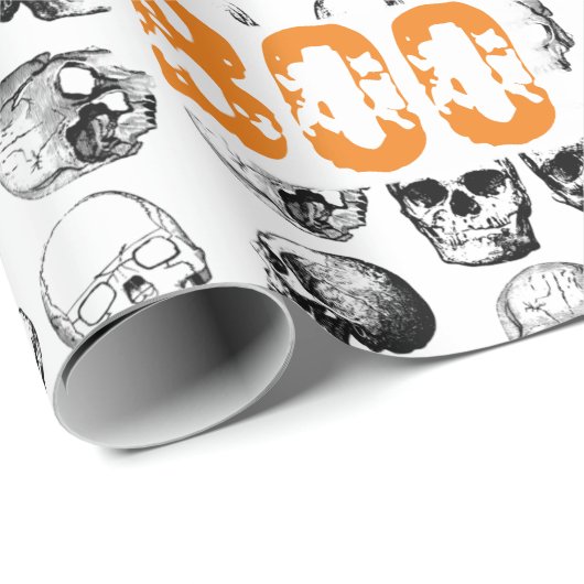 Orange Boo Halloween Spooky Skull Pattern Geschenkpapier (Rolleneckpunkt)